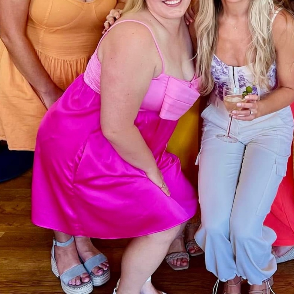 Show Me Your Mumu Best Bow Mini Dress in Colorblock Pink - Picture 17 of 17